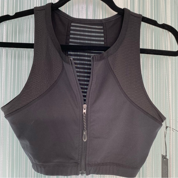 Black Sheer Activewear Zipper Sports Bra Top NWT Size M - Picture 1 of 17